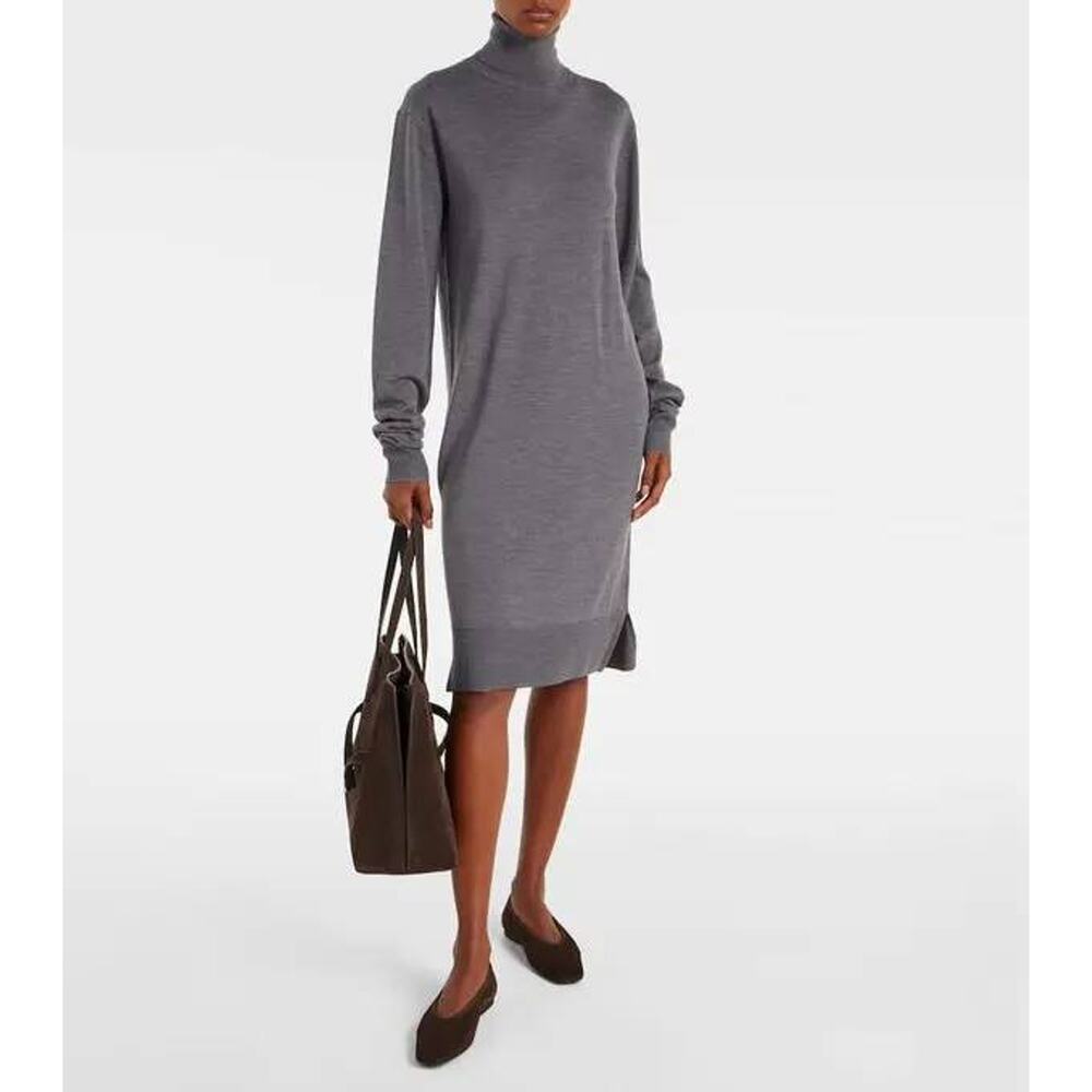 Toteme Turtleneck Long Sleeve Dress in Mid Grey Melange M